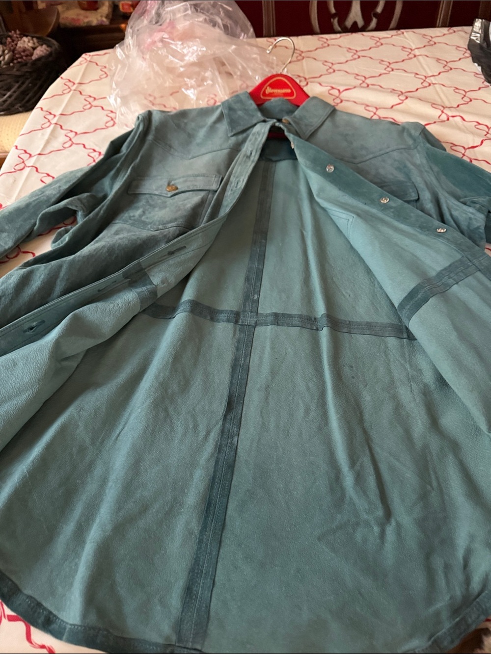 Lauren Ralph Lauren Teal Suede Western-Style Button Shirt Jacket - Picture 5 of 11